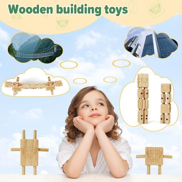 Wooden Blocks for Kids 44pcs STEM Montessori Blocks Loose Flexible Connections - Picture 7 of 15